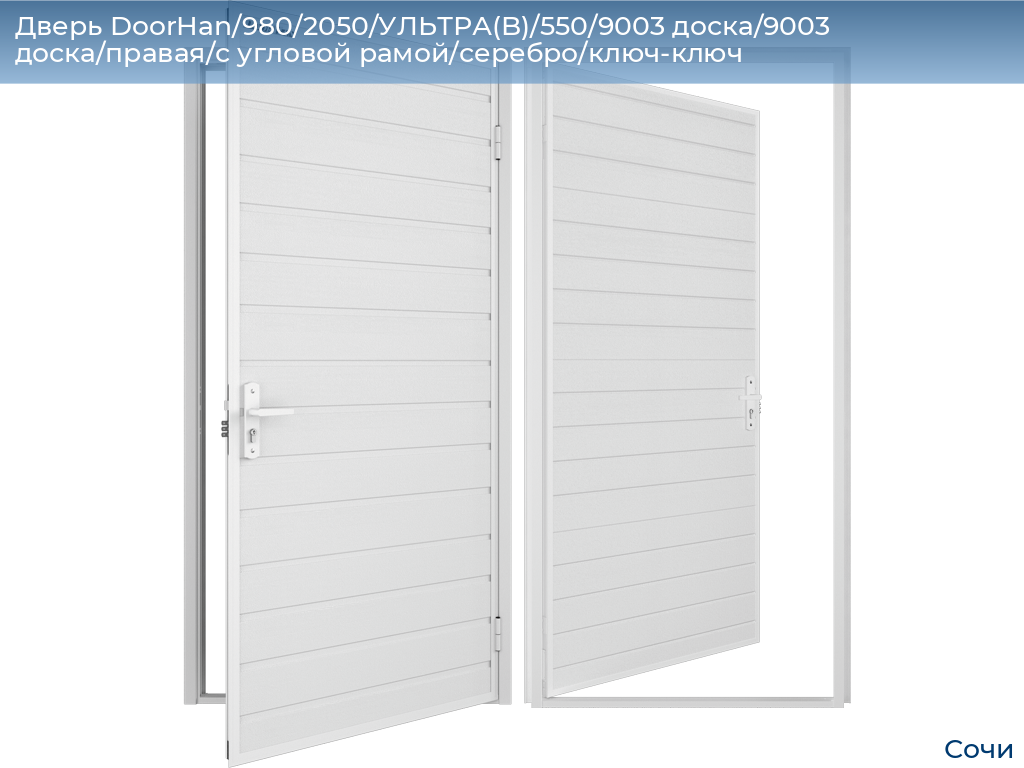 Дверь DoorHan/980/2050/УЛЬТРА(B)/550/9003 доска/9003 доска/правая/с угловой рамой/серебро/ключ-ключ, sochi.doorhan.ru