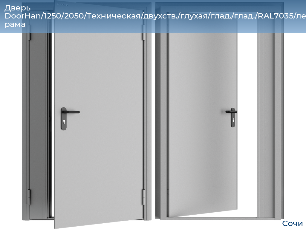 Дверь DoorHan/1250/2050/Техническая/двухств./глухая/глад./глад./RAL7035/лев./угл. рама, sochi.doorhan.ru