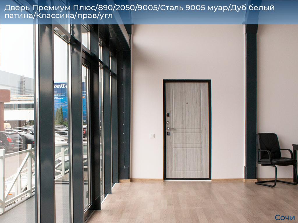 Дверь Премиум Плюс/890/2050/9005/Сталь 9005 муар/Дуб белый патина/Классика/прав/угл, sochi.doorhan.ru
