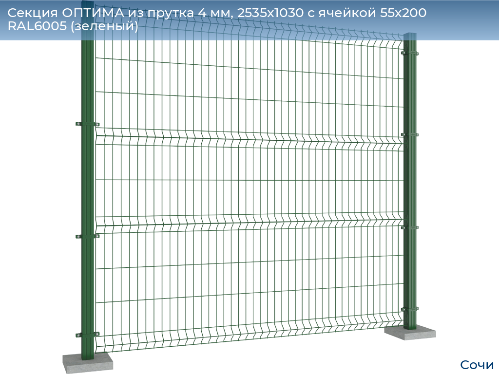 Секция ОПТИМА из прутка 4 мм, 2535x1030 с ячейкой 55х200 RAL6005 (зеленый), sochi.doorhan.ru